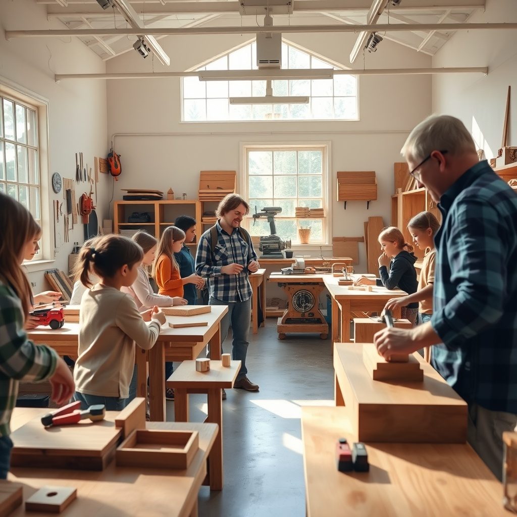 Woodworking class in action